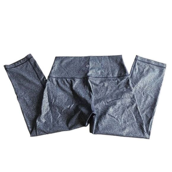 Lululemon womens Sz 8 black silver wunder under luminosity foil leggings - Picture 2 of 8